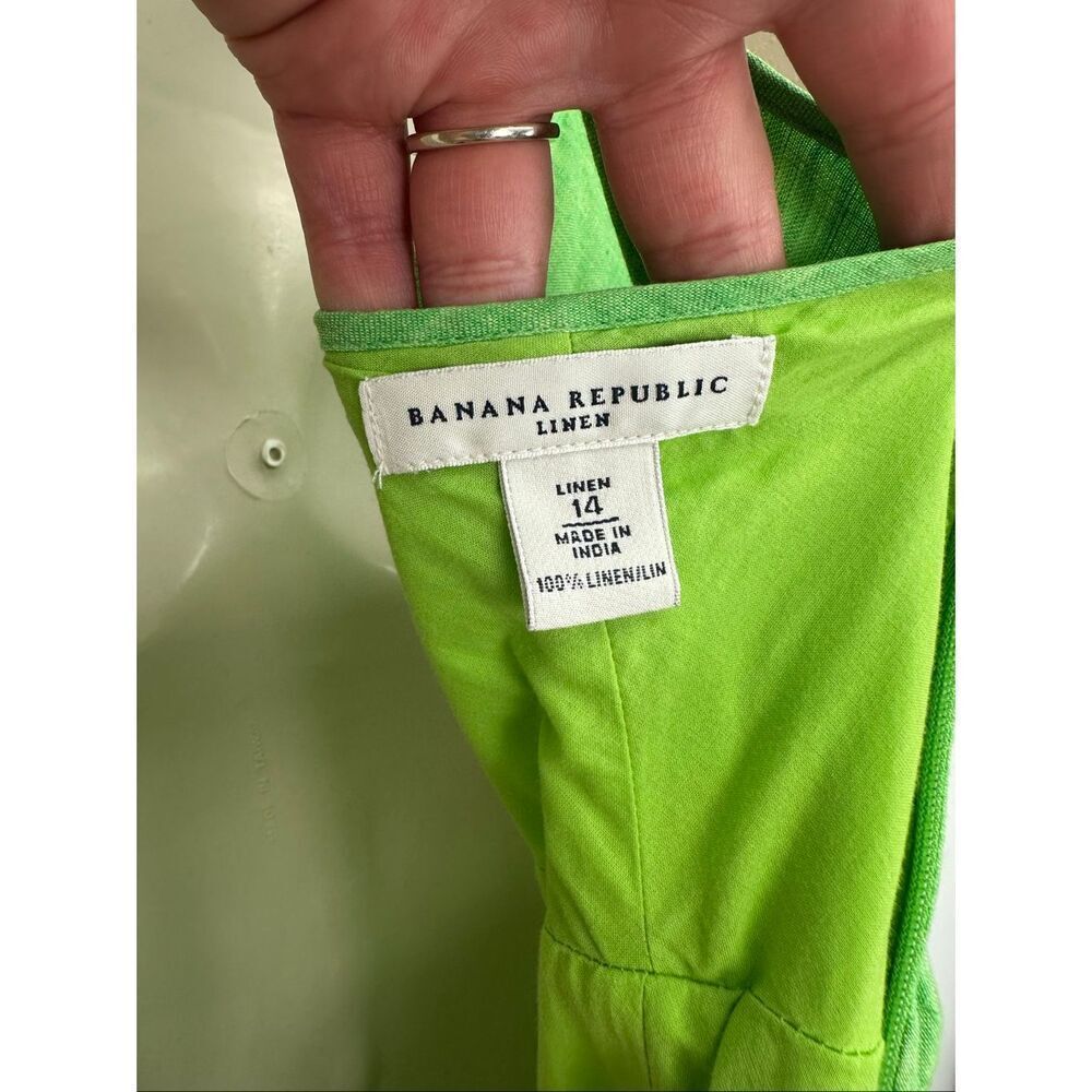 Banana Republic Women’s Y2K Spring Green Linen Spaghetti Strap Asymmetrical Hem - Picture 3 of 12